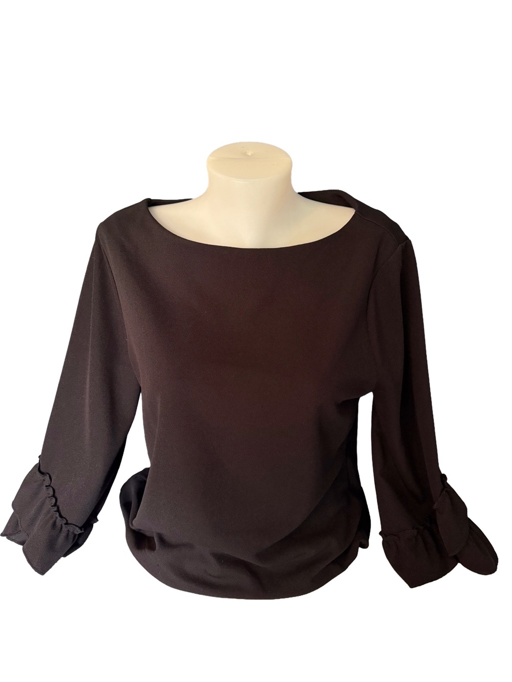 Talbots Black Boatneck Blouse with Ruffled Cuffs
